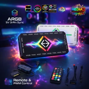 ตัวปรับไฟ Argb Controller 5V 3pin มีสาย ไร้สาย hub fan strip White RGB wireless Media Z