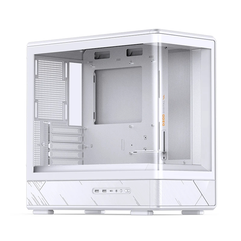เคส mATX มีจอดิจิทัล กระจกโค้ง รับการ์ดจอ3พัดลม ทรงตู้ปลา ดำ ขาวMediaZShop Case D200 Jonsbo - Image 2