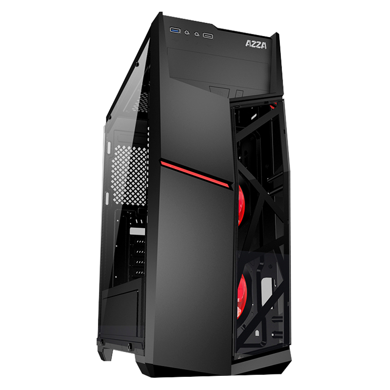 รุ่นขายดี ส่งไว เคส ATX รับการ์ดจอ 340มม ช่องdvd 5.25" กระจกนิรภัย เกมมิ่ง AZZA 221G Golem Red Case - Image 2