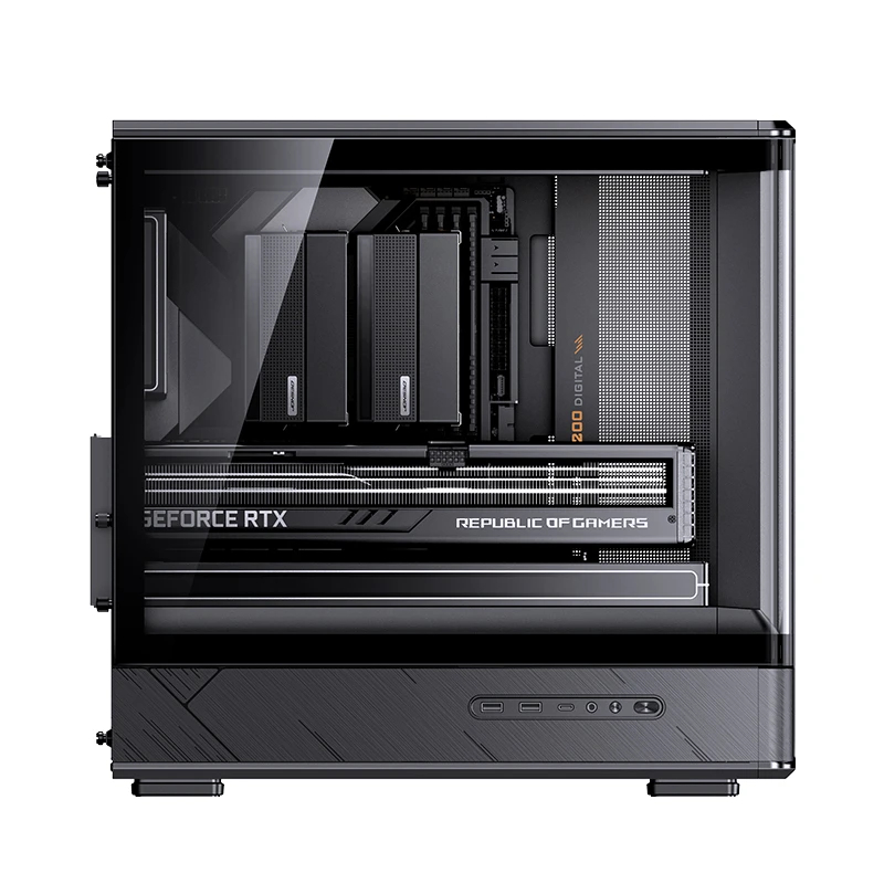 เคส mATX มีจอดิจิทัล กระจกโค้ง รับการ์ดจอ3พัดลม ทรงตู้ปลา ดำ ขาวMediaZShop Case D200 Jonsbo - Image 5