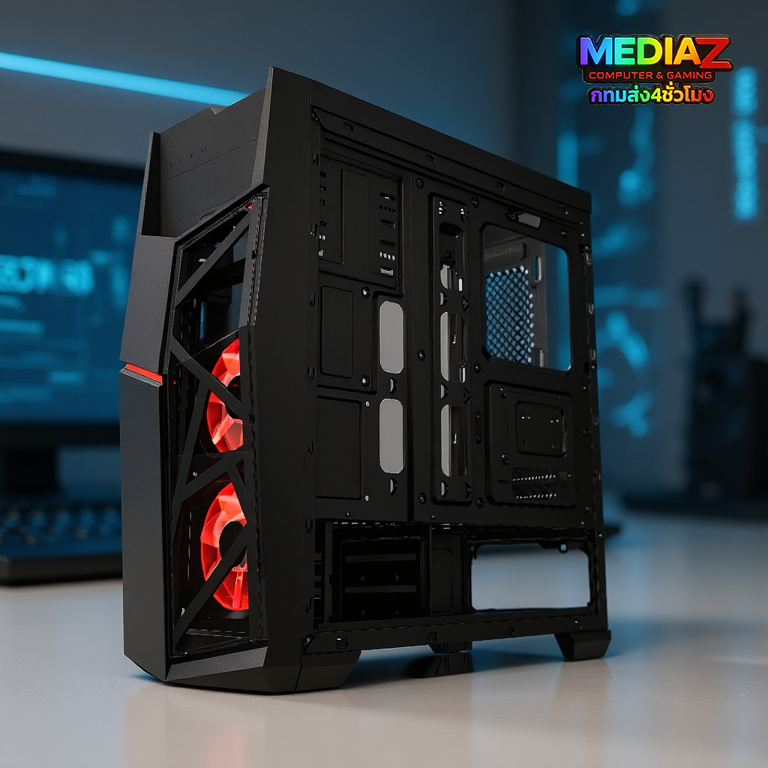 รุ่นขายดี ส่งไว เคส ATX รับการ์ดจอ 340มม ช่องdvd 5.25" กระจกนิรภัย เกมมิ่ง AZZA 221G Golem Red Case - Image 6