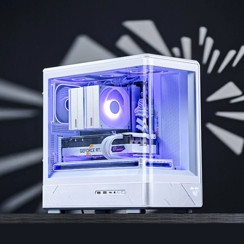 เคส mATX มีจอดิจิทัล กระจกโค้ง รับการ์ดจอ3พัดลม ทรงตู้ปลา ดำ ขาวMediaZShop Case D200 Jonsbo - Image 7