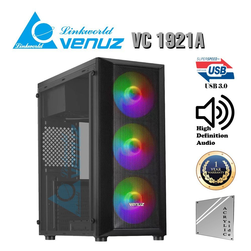 ส่งทันที เคส ATX รับการ์ดจอ3พัดลม 330มม. ตะแกรงหน้า เย็น MediaZShop case vc 1921a venuz - Image 2